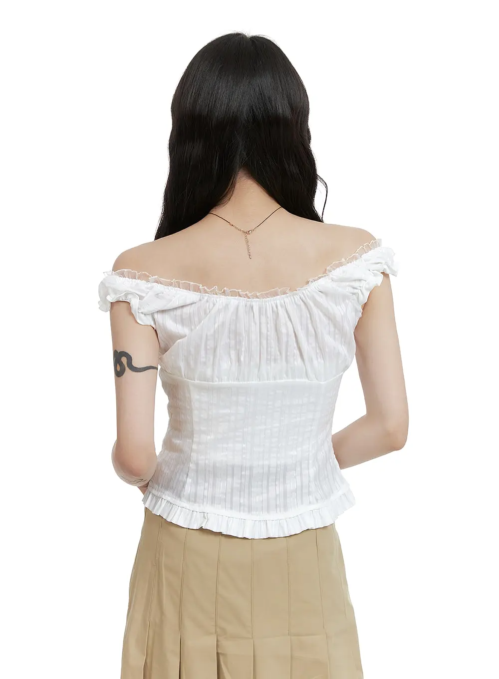 Frill Lace Ruffled Hem Sleeveless Top CA408