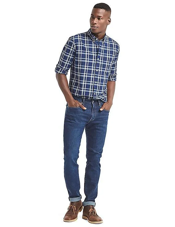 GAP Men Indigo Twill Plaid Standard Fit Shirt