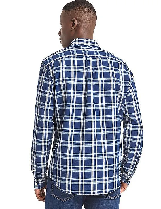 GAP Men Indigo Twill Plaid Standard Fit Shirt