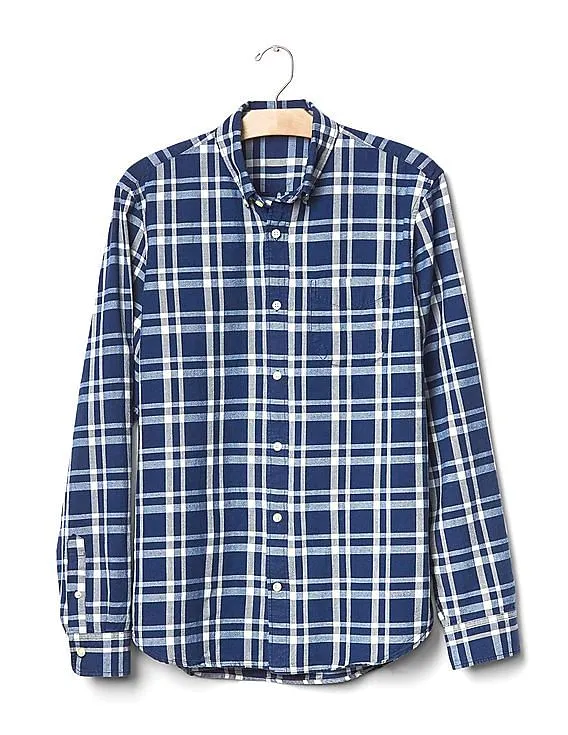 GAP Men Indigo Twill Plaid Standard Fit Shirt