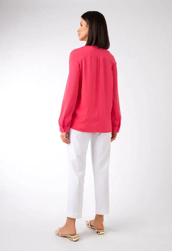 Gathered Raglan Sleeve Solid Blouse