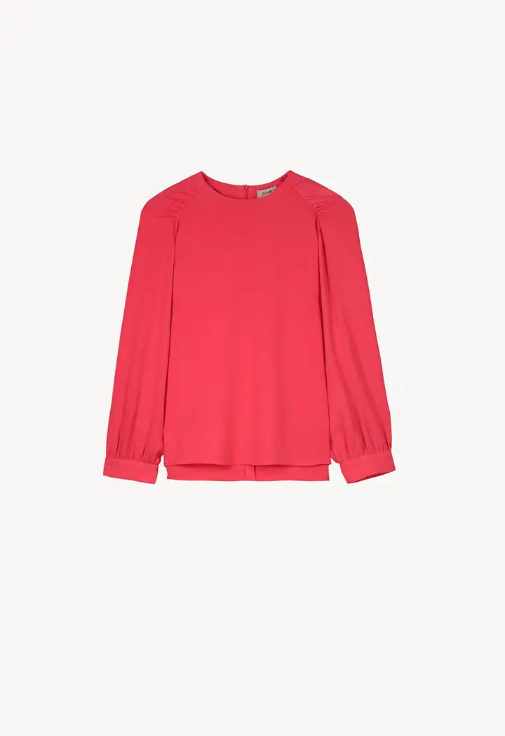 Gathered Raglan Sleeve Solid Blouse