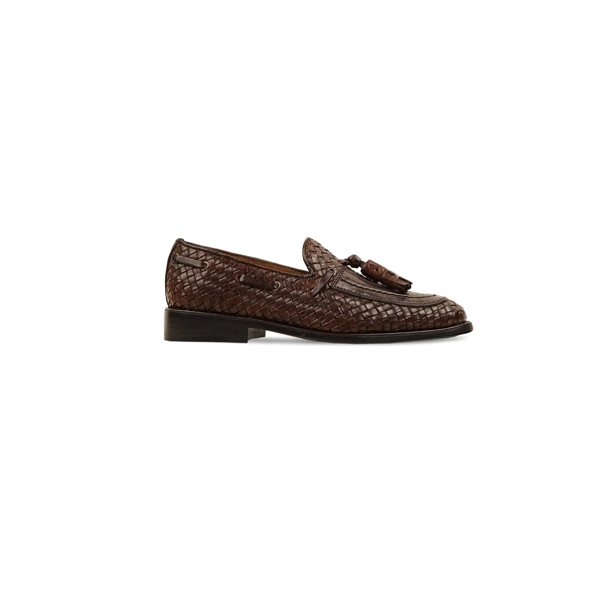 Gattuso - Kid's Dark Brown Hand Woven Leather Loafer (5-12 Years Old)