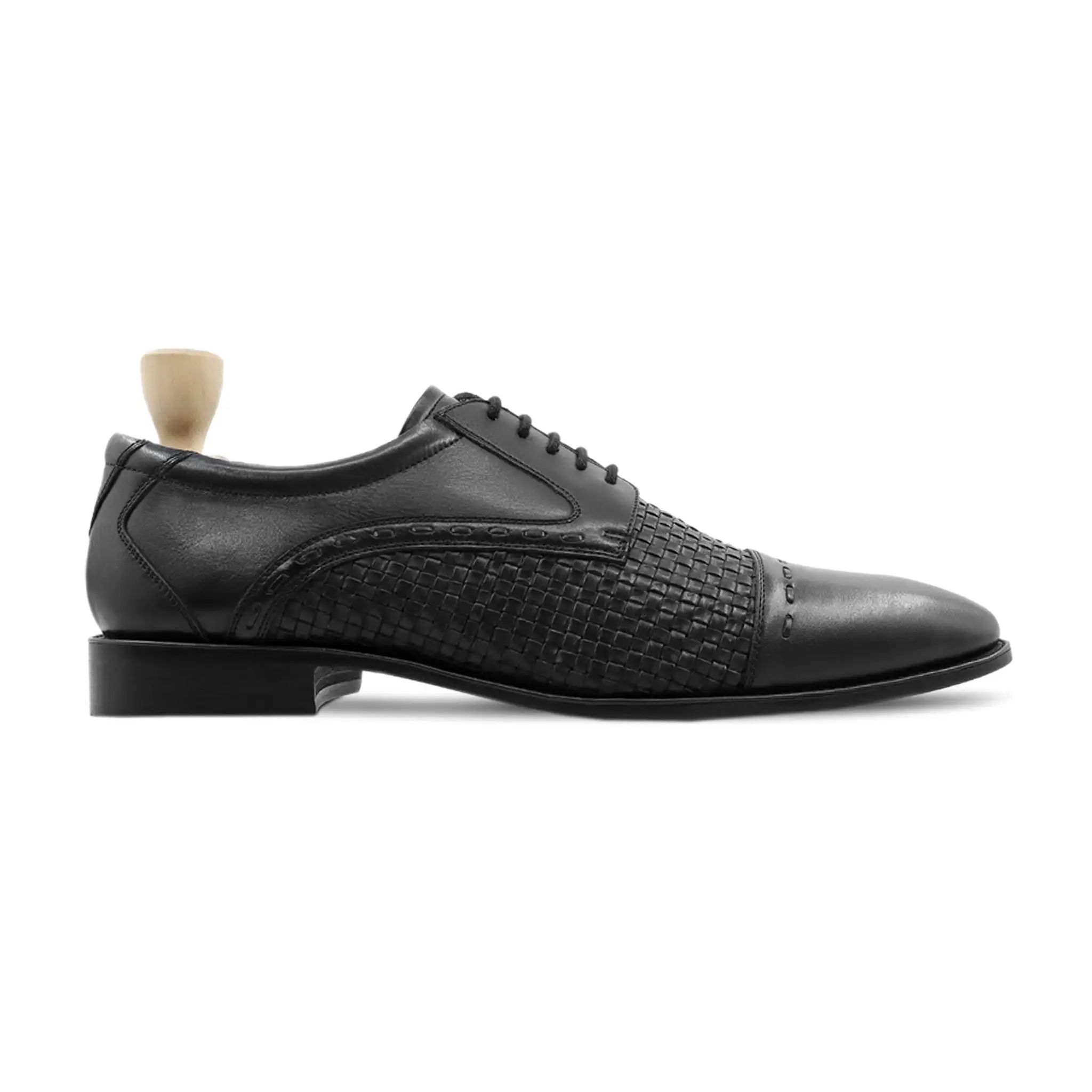 Gorzo - Men's Black Calf and Hand Woven Leather Derby Shoe