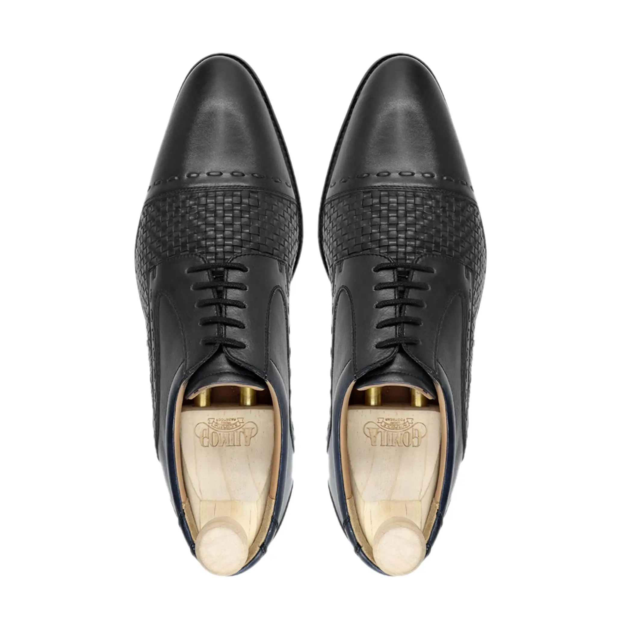 Gorzo - Men's Black Calf and Hand Woven Leather Derby Shoe