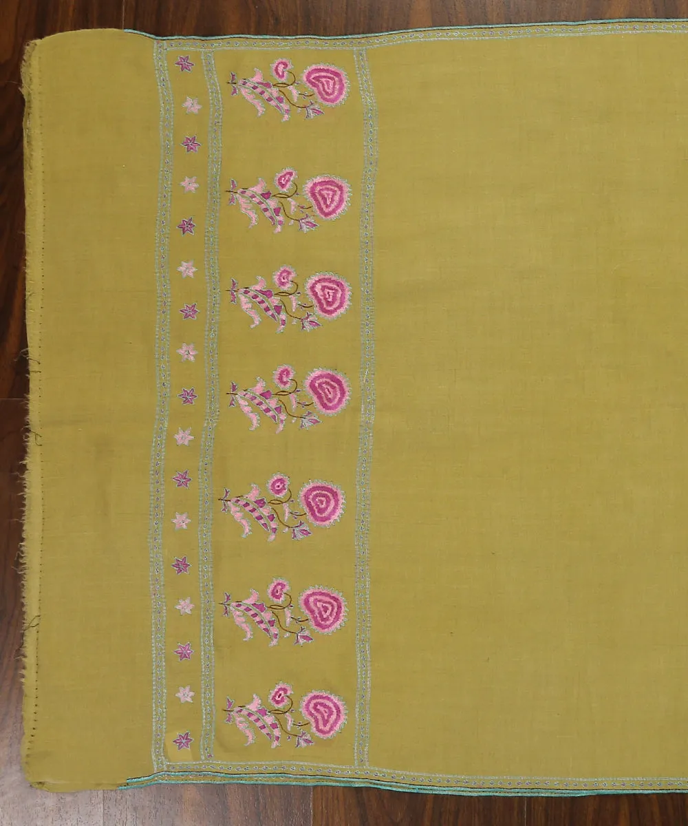 Green Handwoven Pure Pashmina Stole with Gulabkari Motif