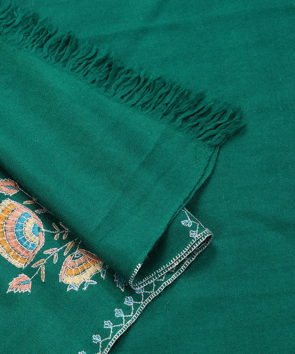 Green Handwoven Pure Pashmina Stole With Kalamkari And Soznikari