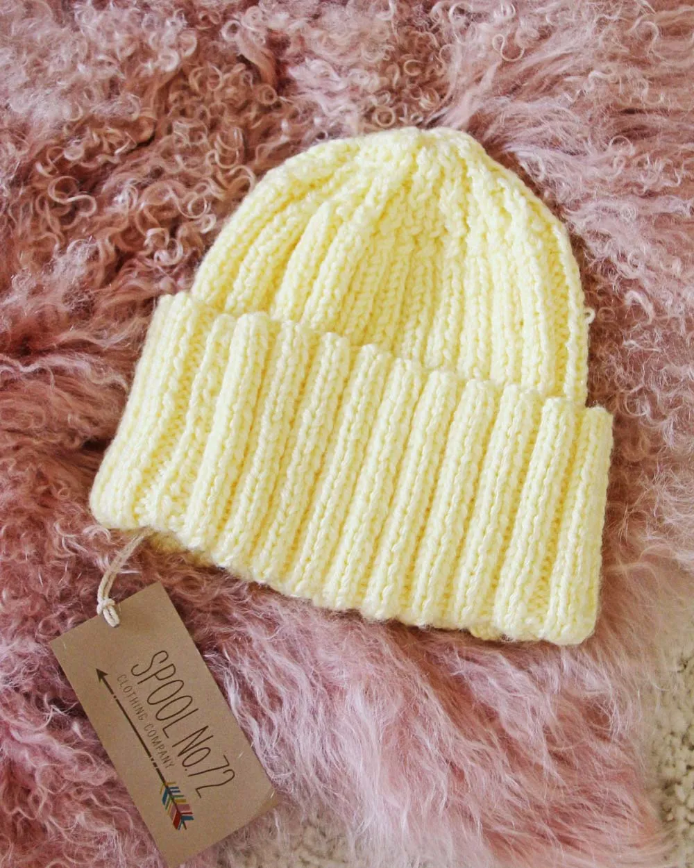 Hand Knit Heart Beanie in Sun