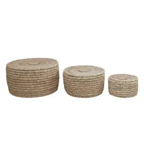 Hand-Woven Baskets with Lids - 3 Sizes