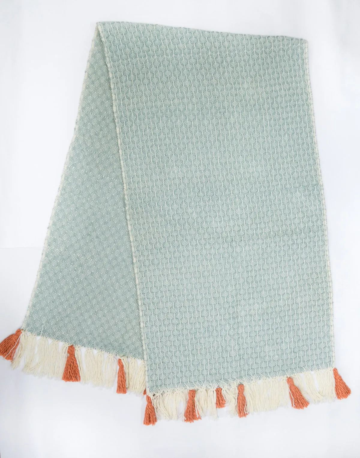 handwoven Diamond Woven Table Runner - Naidi Blue/Guanabana Cream/Dark Green