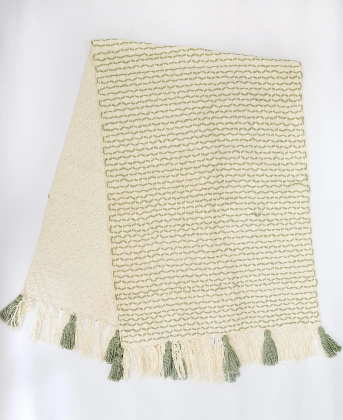 handwoven Diamond Woven Table Runner - Naidi Blue/Guanabana Cream/Dark Green