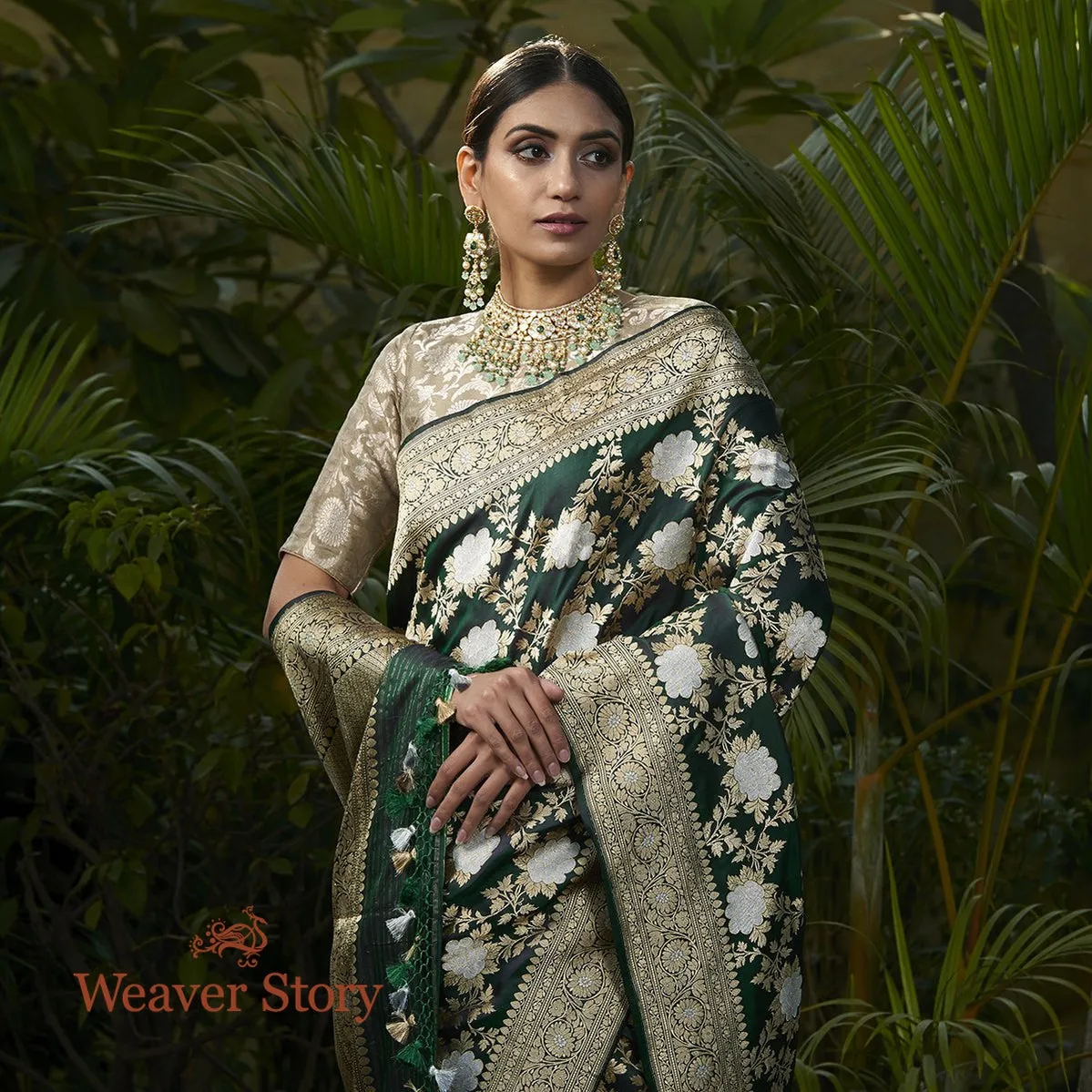 Handwoven Green Angoor Jangla Saree