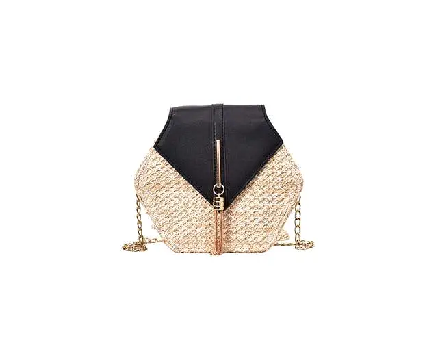 Hexagon Multi Style Straw Leather Handbag Women Summer Rattan Bag Handmade Woven