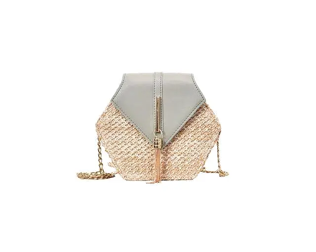 Hexagon Multi Style Straw Leather Handbag Women Summer Rattan Bag Handmade Woven