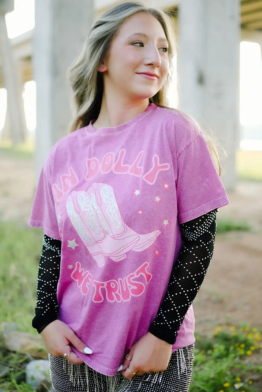 Hot Pink Dolly Western Tee