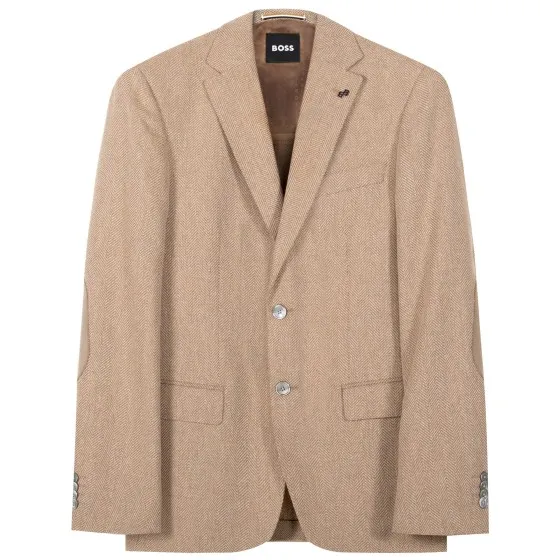 HUGO BOSS H-Hutson Slim Fit Herringbone Blazer Beige