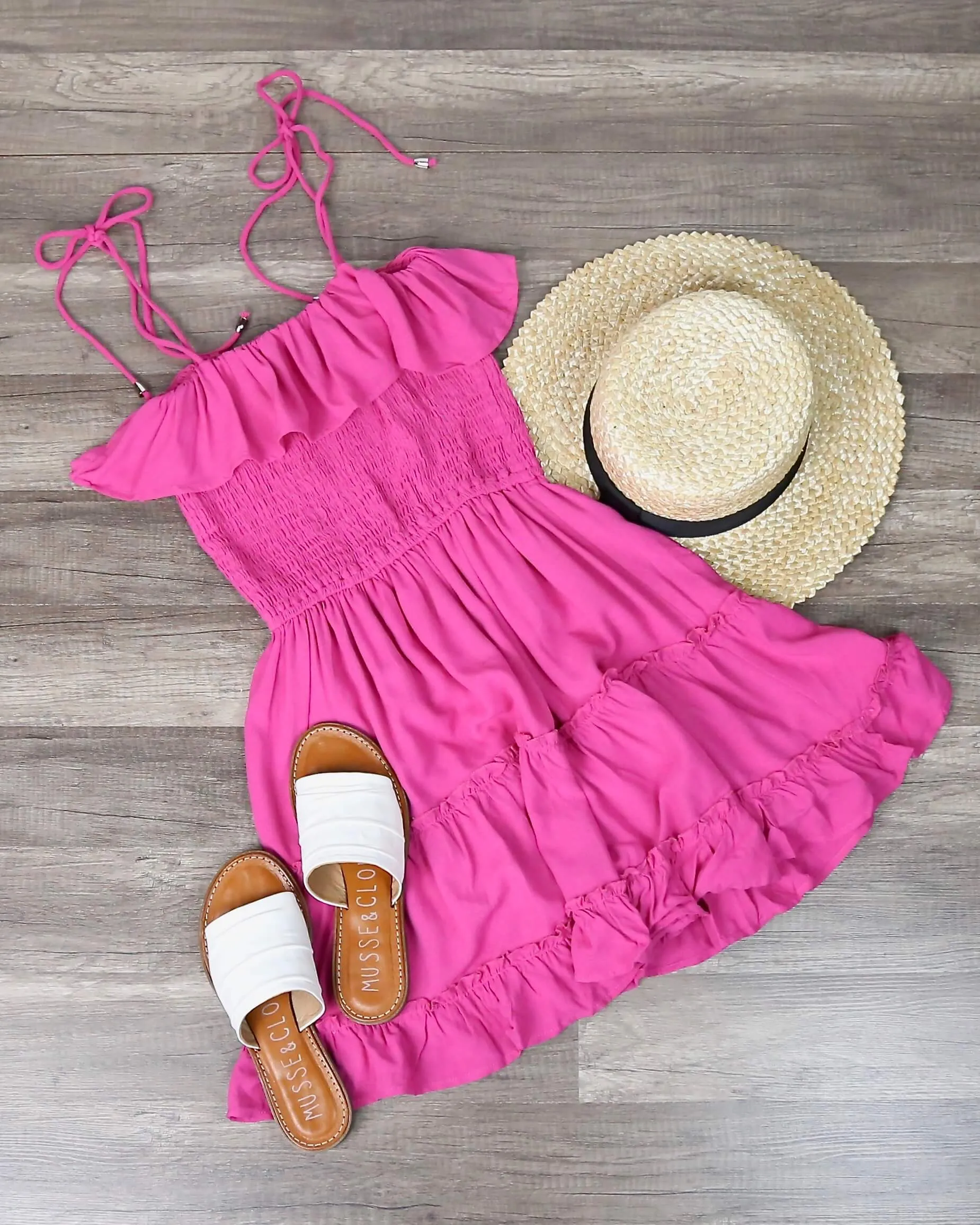 I Like You Smocked Tiered Dress in Fuchsia