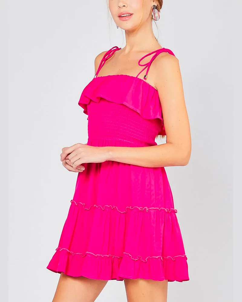 I Like You Smocked Tiered Dress in Fuchsia