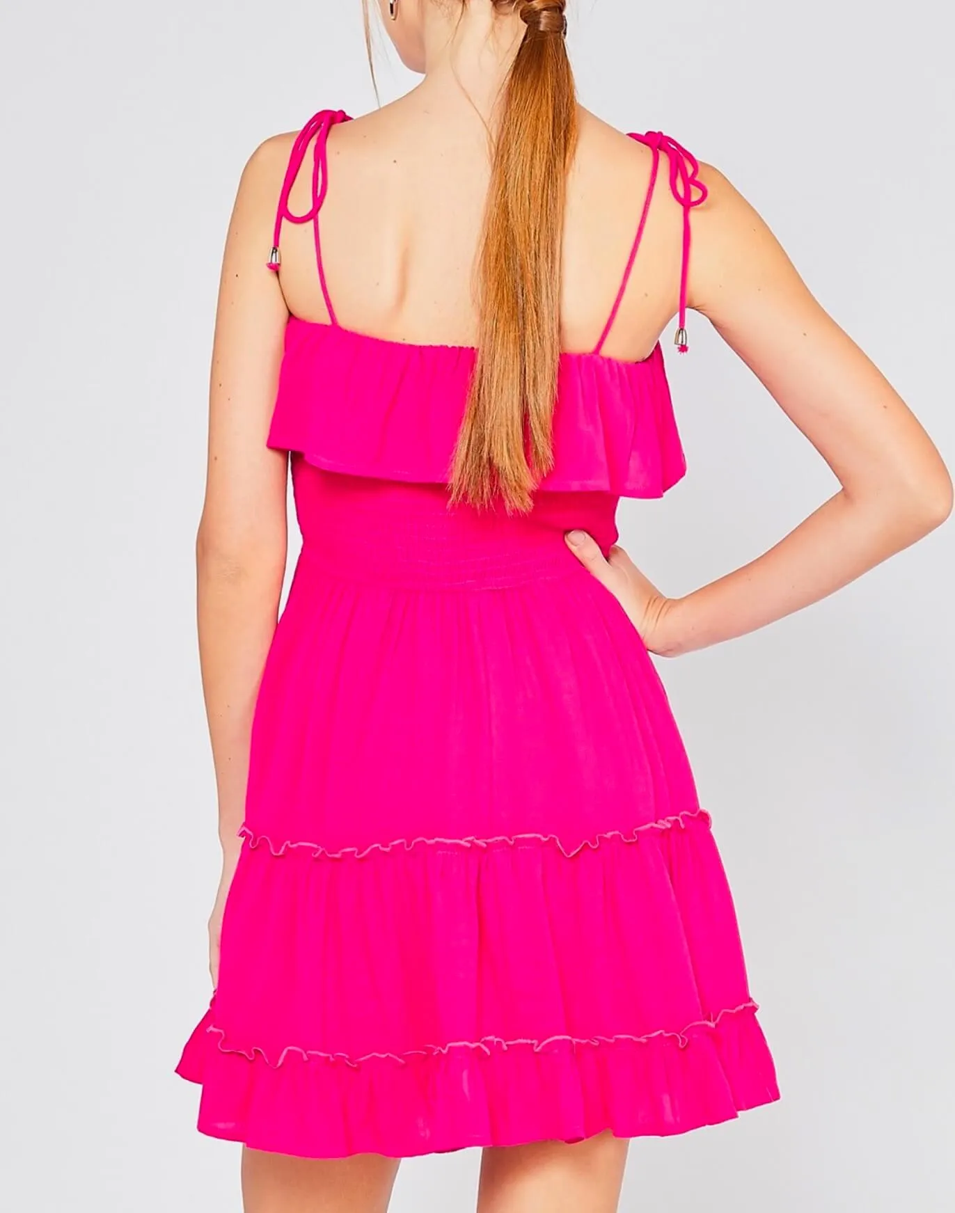 I Like You Smocked Tiered Dress in Fuchsia