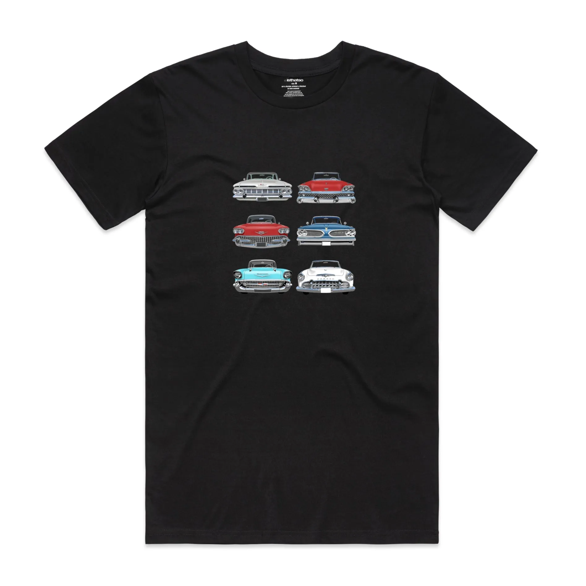 Isthatso Cotton Graphic T Shirt - USA Classic Cars - Black