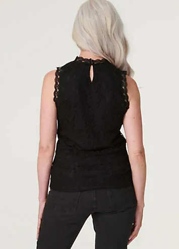 Izabel London Black Lace High Neck Sleeveless Top | Kaleidoscope