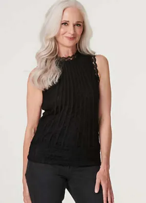 Izabel London Black Lace High Neck Sleeveless Top | Kaleidoscope