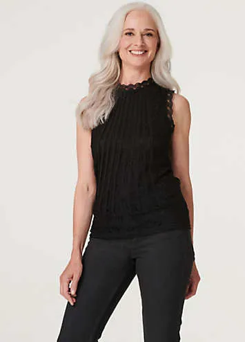 Izabel London Black Lace High Neck Sleeveless Top | Kaleidoscope