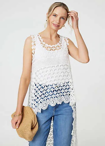 Izabel London White Lace Sleeveless High Low Top | Grattan