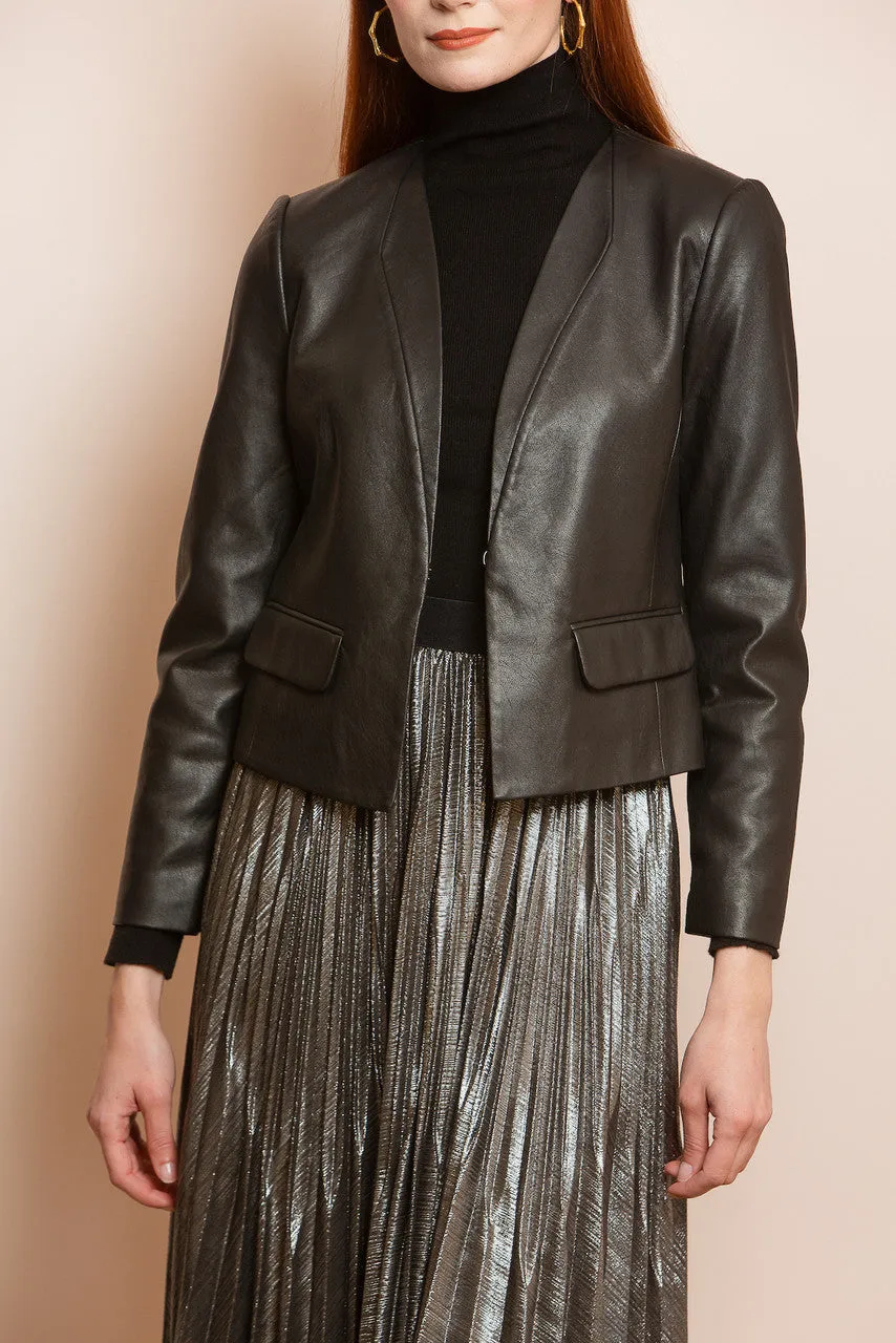 JESSIE LIU Pleather Cropped Jacket - Black