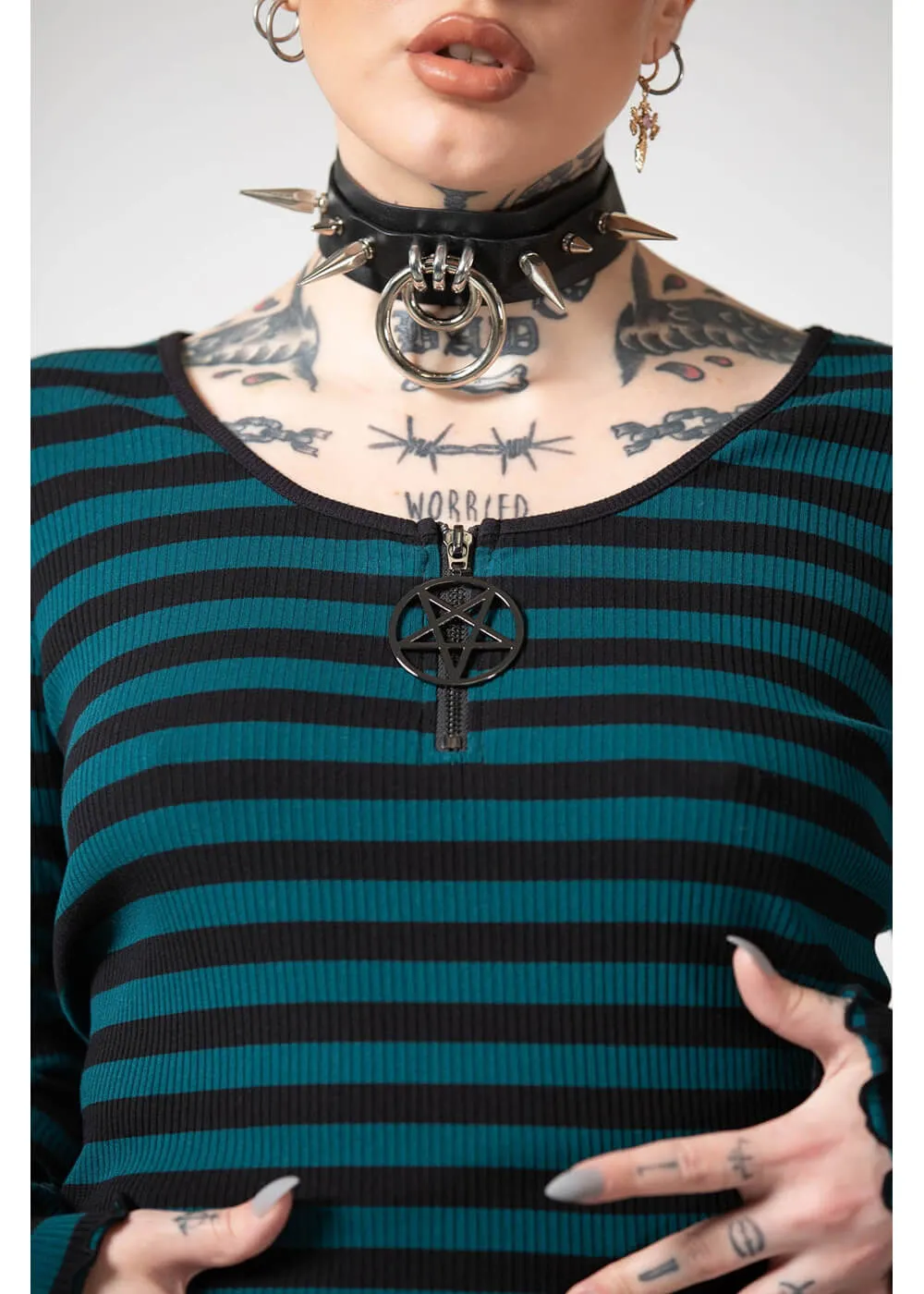 Killstar Chimera Stripe Top Green