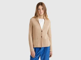 Knit jacket in wool and cashmere blend - Beige | Benetton