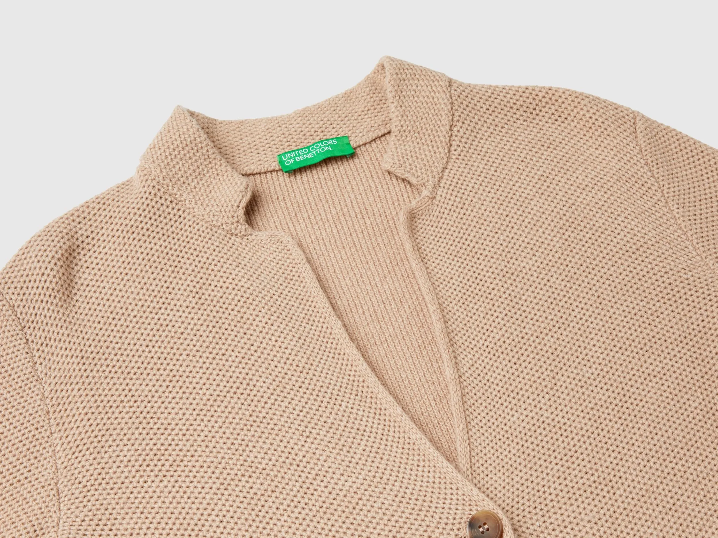 Knit jacket in wool and cashmere blend - Beige | Benetton