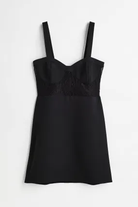 Lace-detail mini dress - Sweetheart neckline - Sleeveless - Black - Ladies | H&M GB