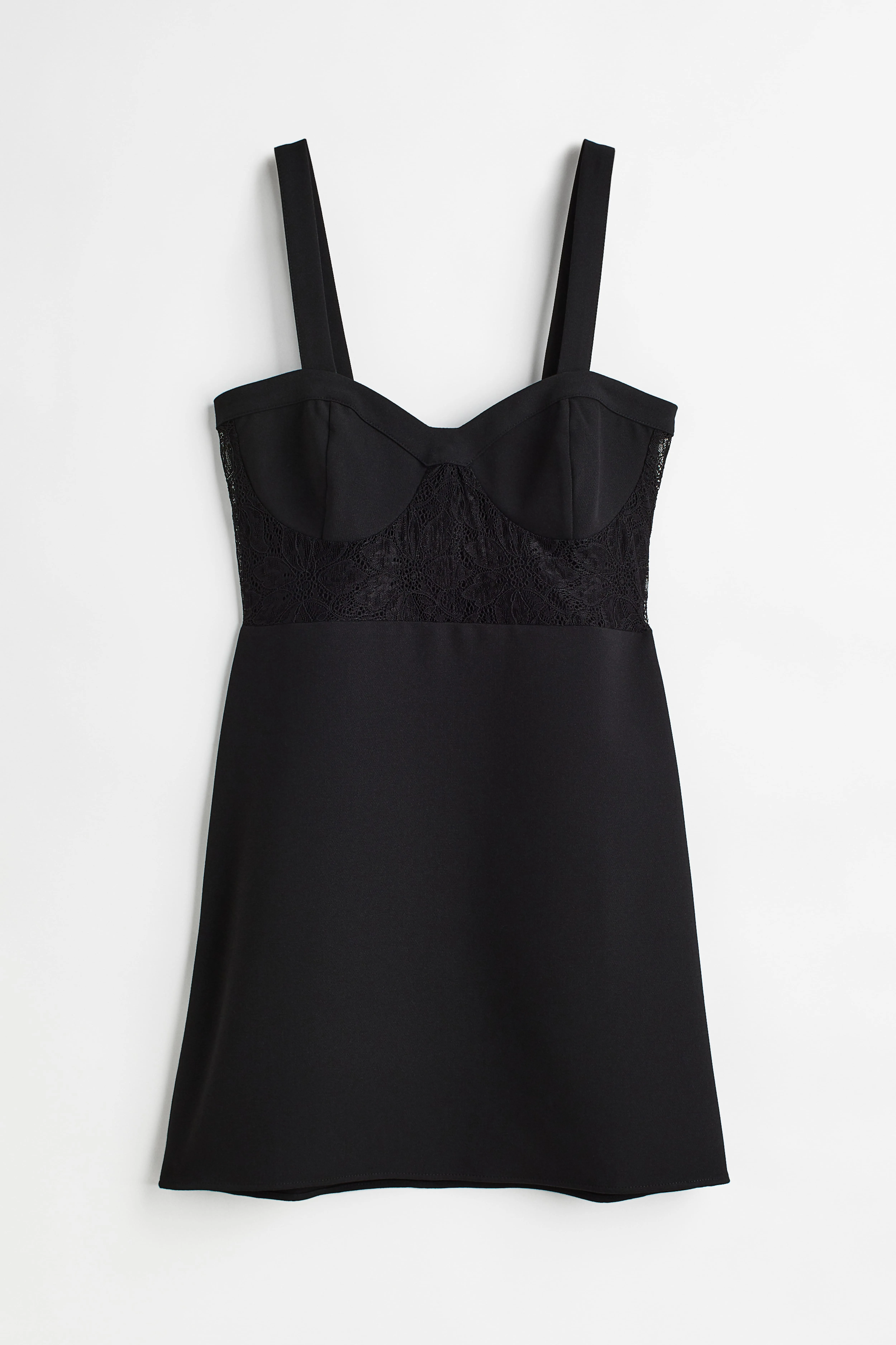 Lace-detail mini dress - Sweetheart neckline - Sleeveless - Black - Ladies | H&M GB