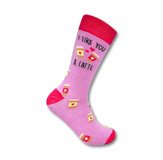 Ladies Cotton Rich Socks Urban Eccentric Novelty I Like You A Latte