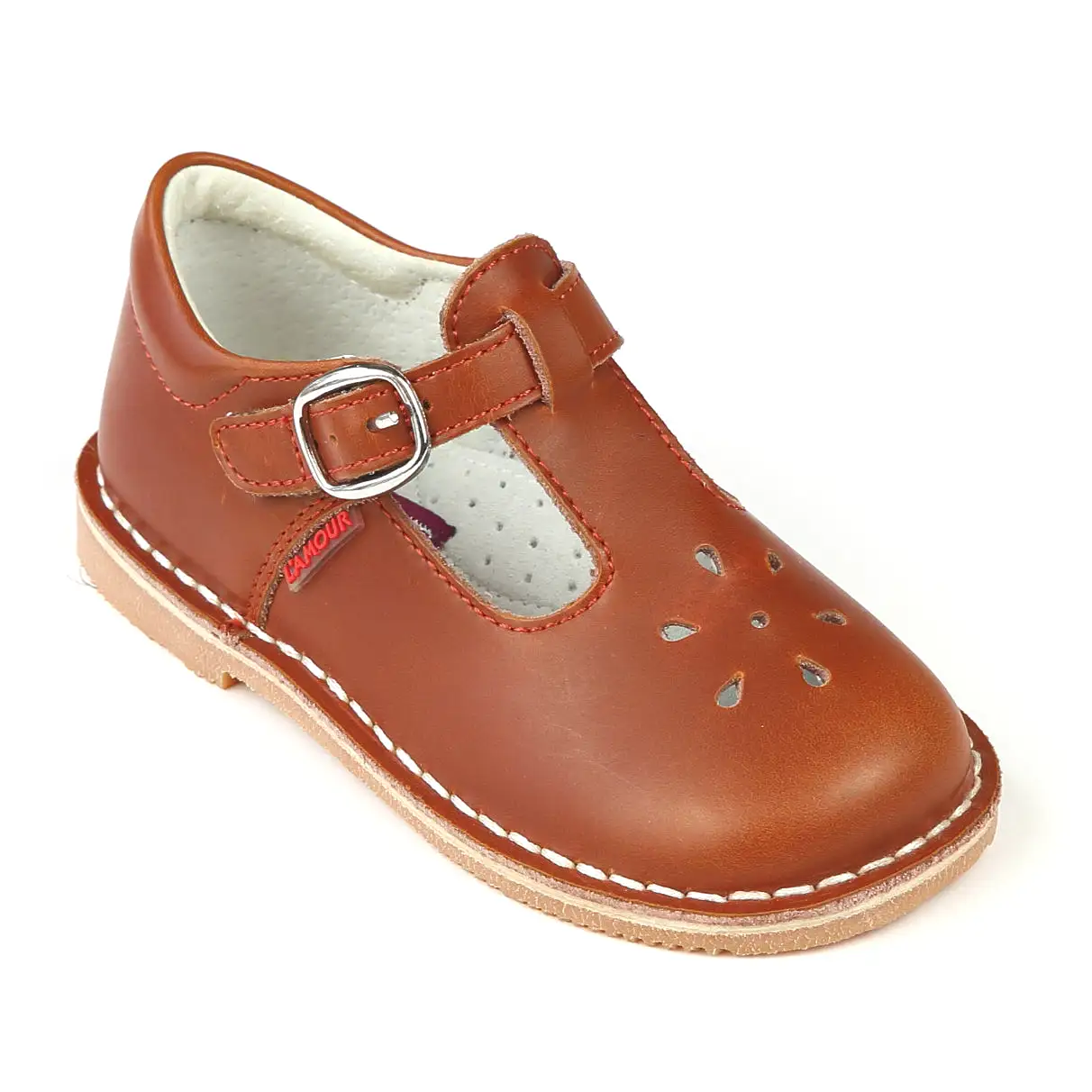 L'Amour Girls Waxed Leather T-Strap Mary Janes