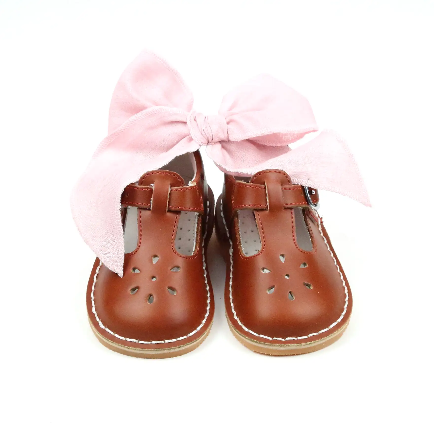 L'Amour Girls Waxed Leather T-Strap Mary Janes