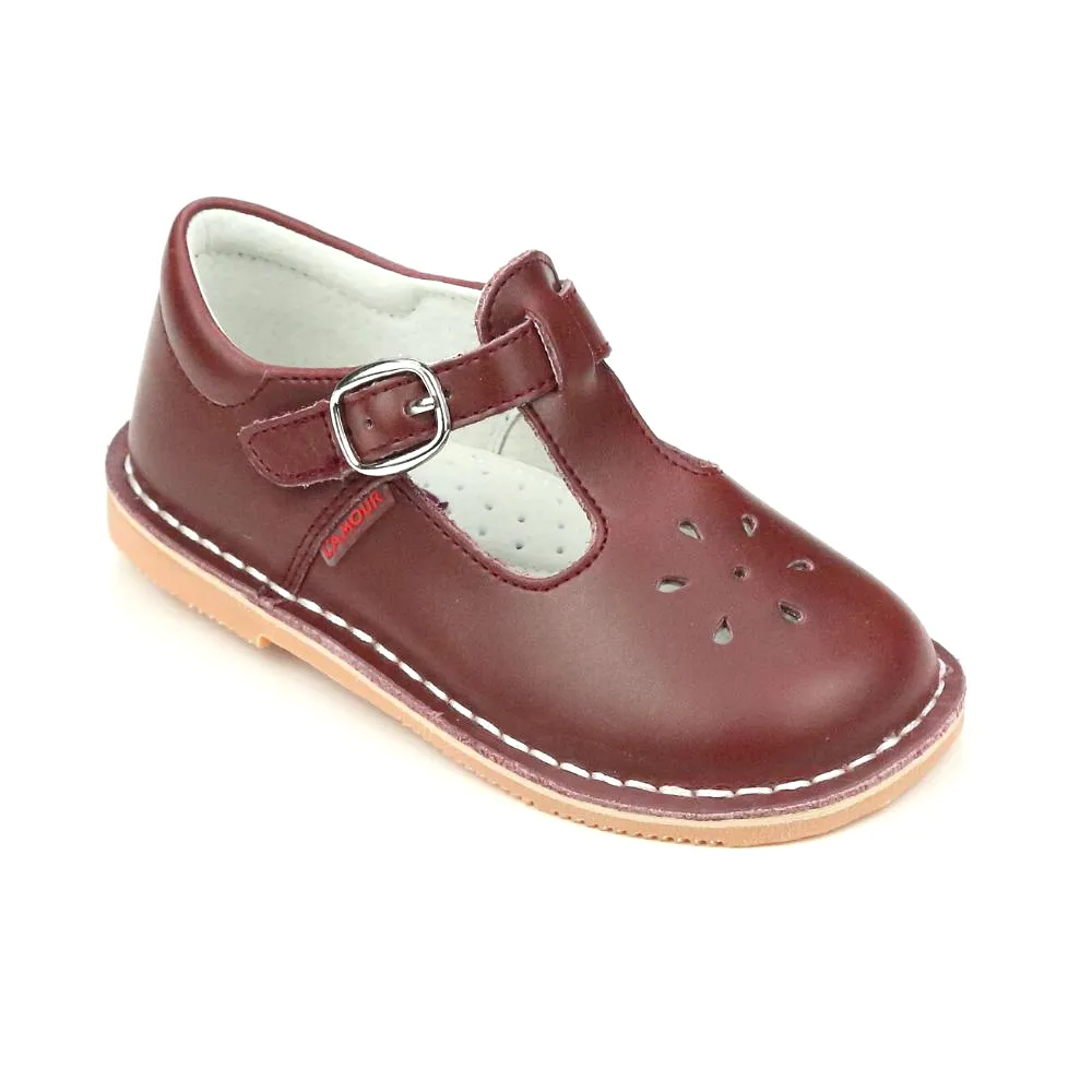 L'Amour Girls Waxed Leather T-Strap Mary Janes