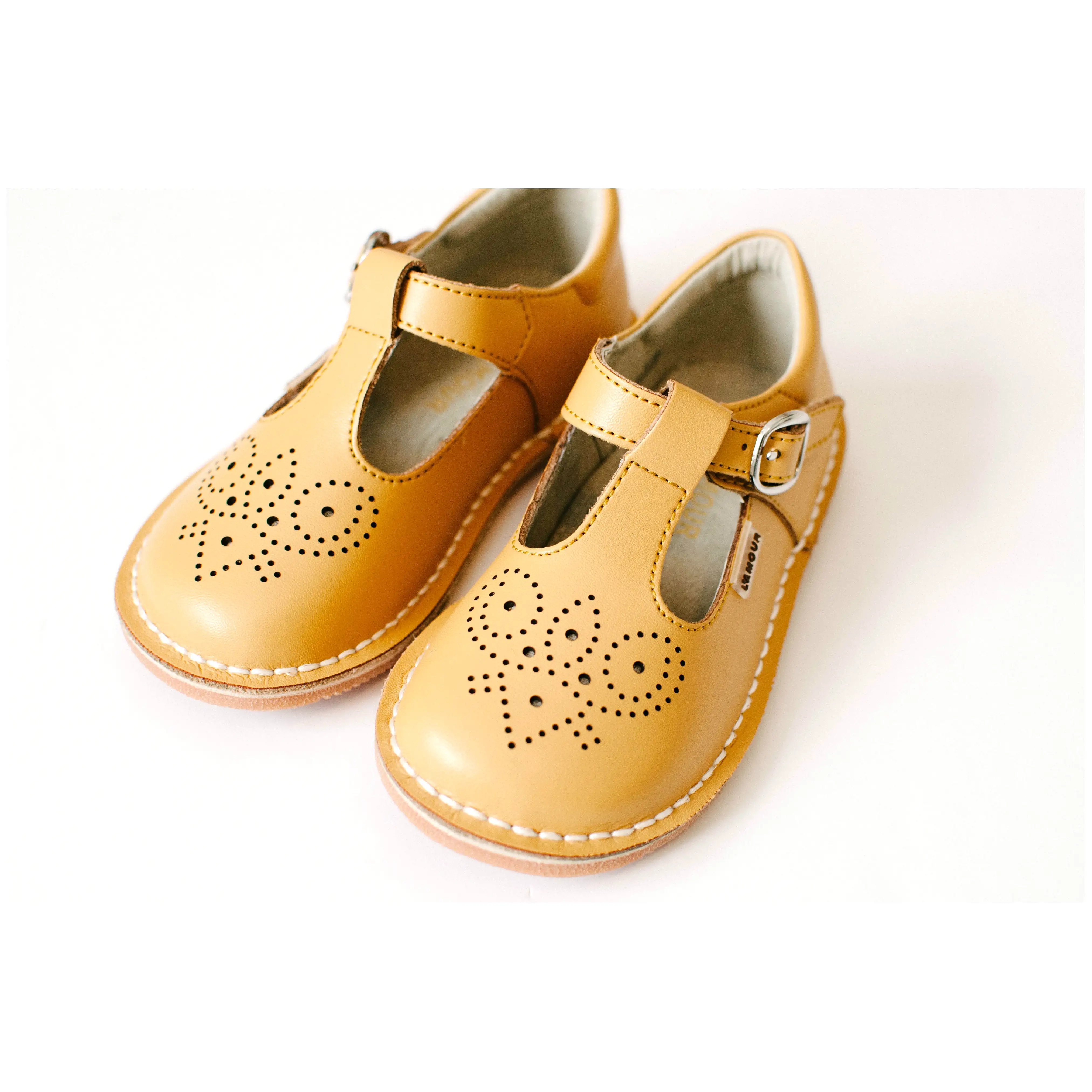 L'Amour Medallion T-Strap Leather Stitch Down Mary Janes