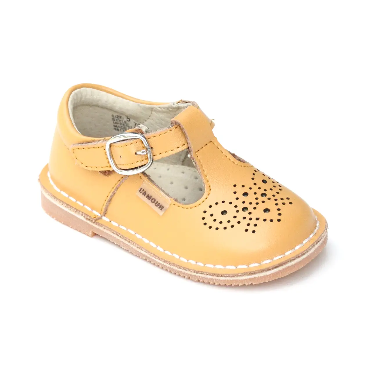 L'Amour Medallion T-Strap Leather Stitch Down Mary Janes