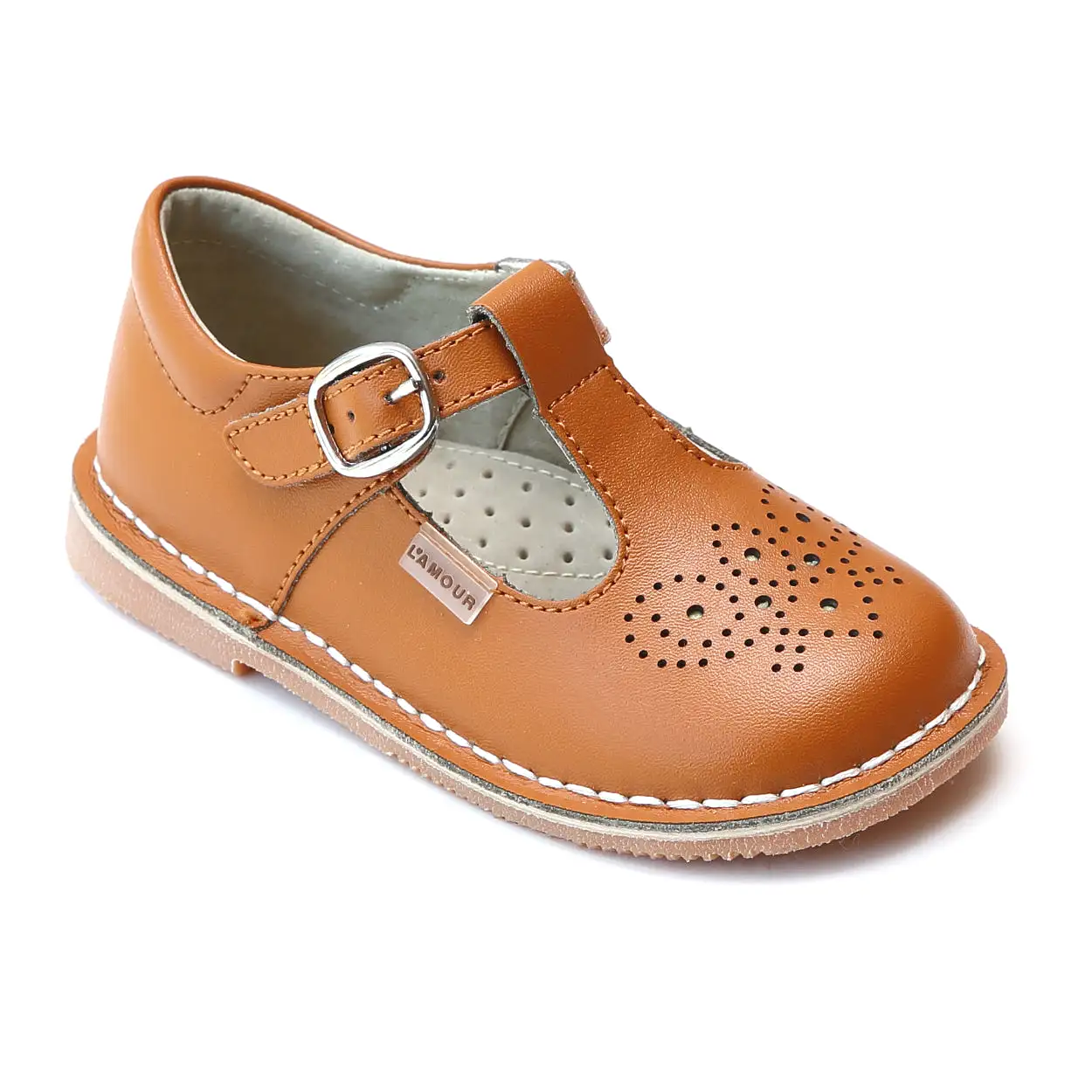 L'Amour Medallion T-Strap Leather Stitch Down Mary Janes