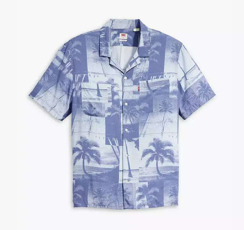 Levis Strauss & Co CLASSIC CAMP SHIRT GRAPHIC SHORT SLEEVE SHIRT Men’s -PALM ON FILM NIAGARA MIST - BLUE