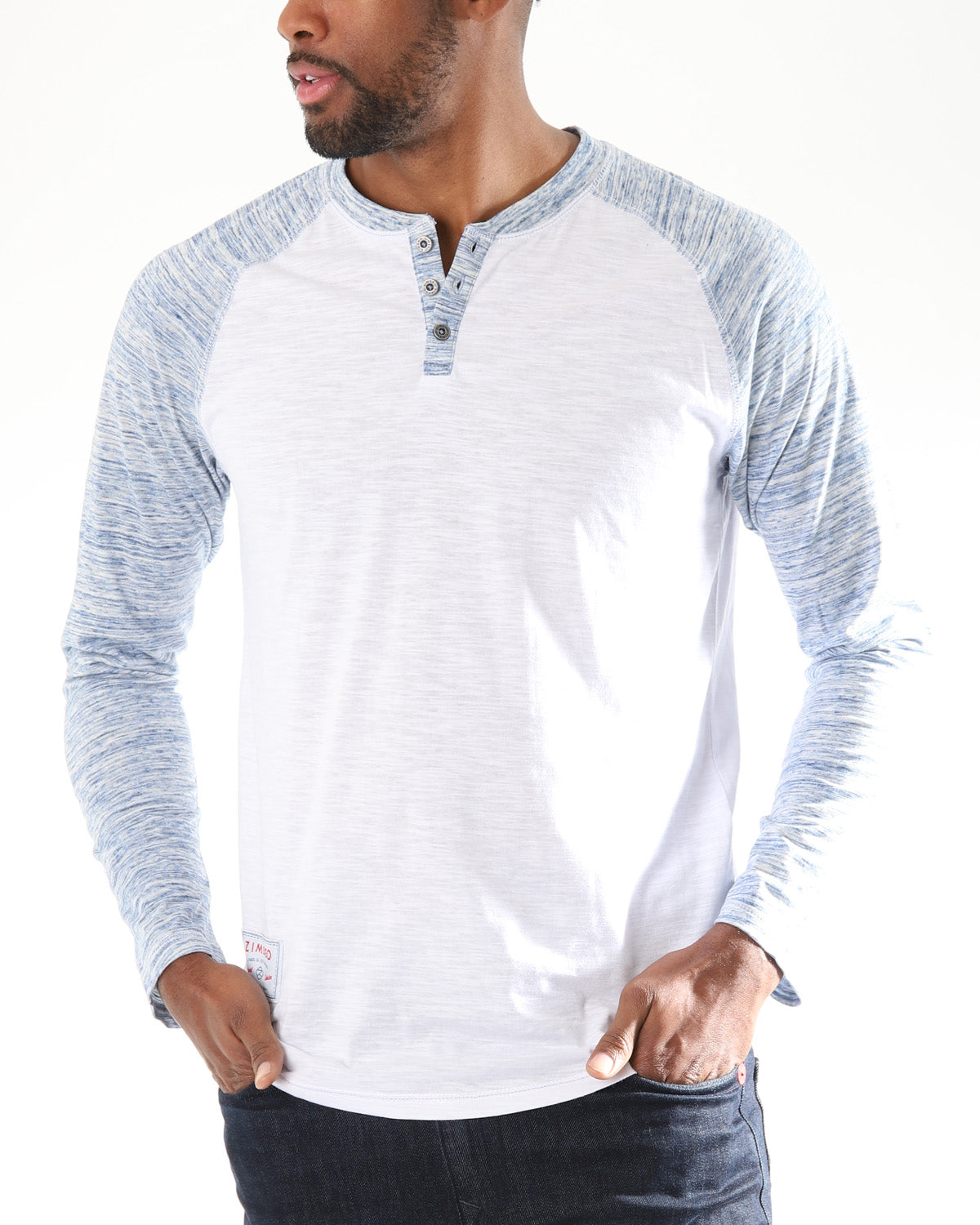 Long Sleeve Athletic Stripes Arm Contrast Raglan Henley