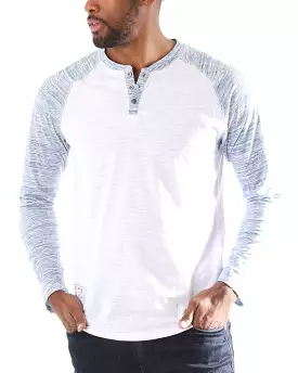 Long Sleeve Athletic Stripes Arm Contrast Raglan Henley