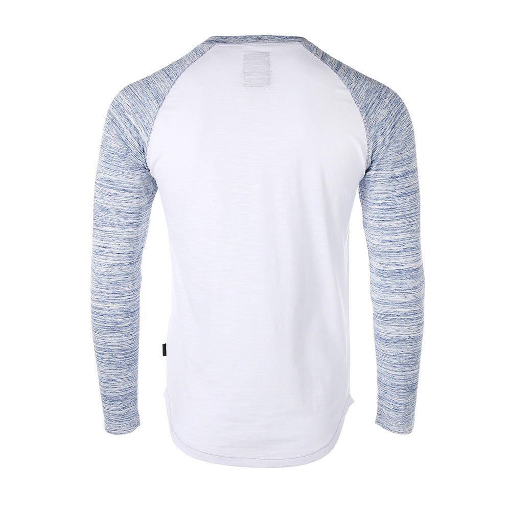 Long Sleeve Athletic Stripes Arm Contrast Raglan Henley