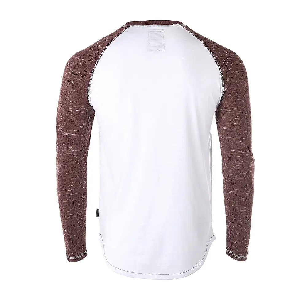 Long Sleeve Athletic Stripes Arm Contrast Raglan Henley