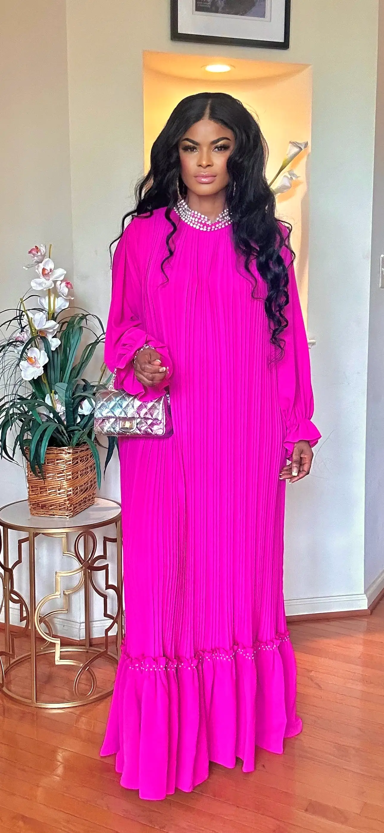 LONGSLEEVE FLOOR LENGTH MAXI DRESS(PINK)