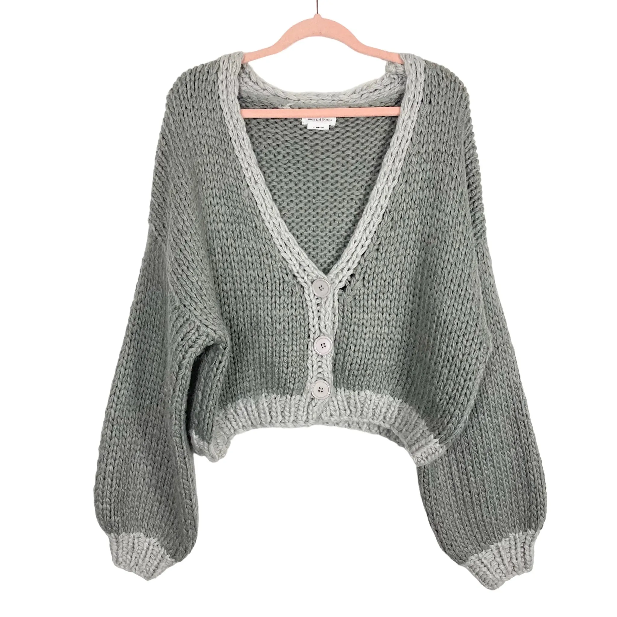 Lovers & Friends Grey Balloon Sleeve Sweater Cardigan- Size S