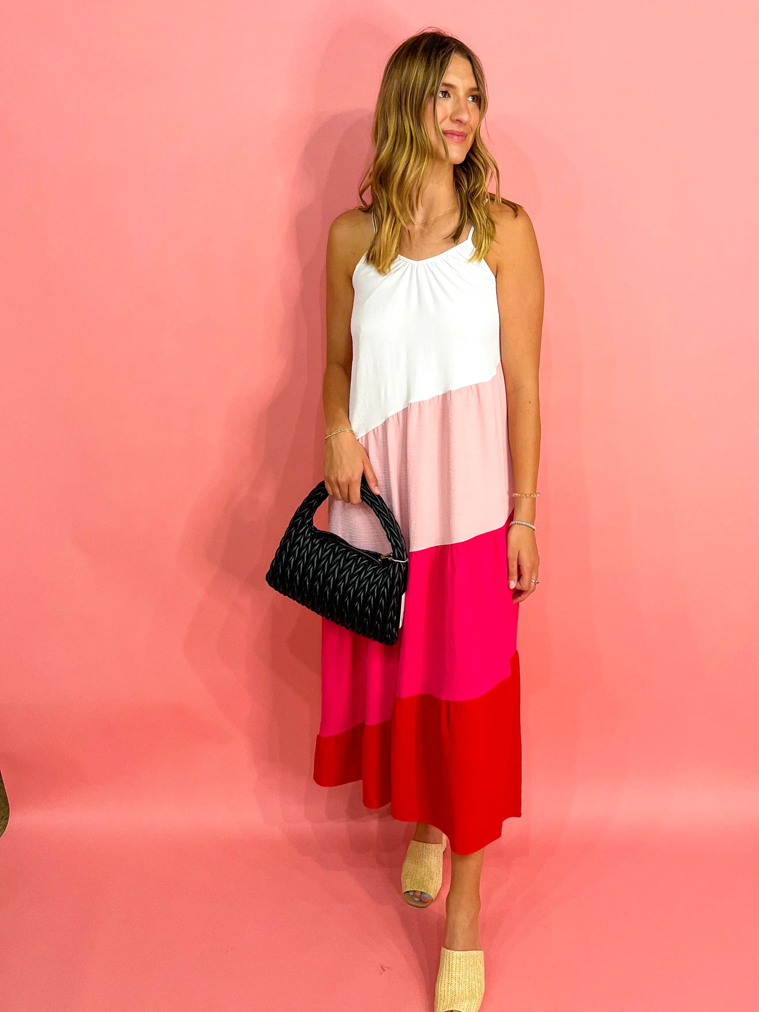 Maxi Color Block Dress - White