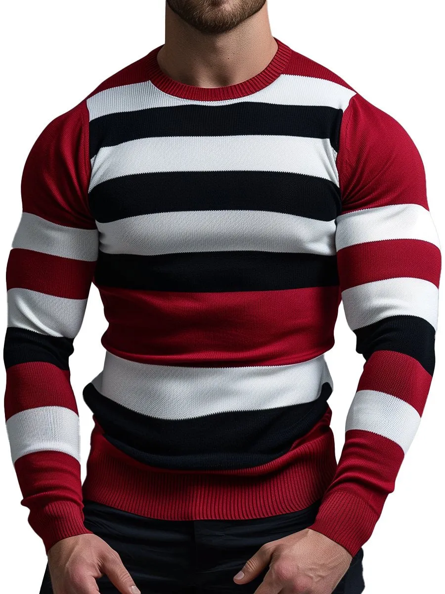 Men's Retro Contrast Striped Long Sleeve Sweater